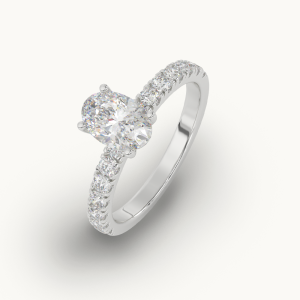 Oval Shape Solitaire lab Diamond Ring with Diamond band