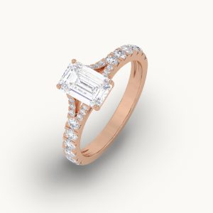 Emerald Shape Solitaire lab Diamond Ring with Diamond band